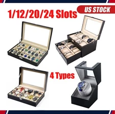 12/24/20 Slots PU Leather Wrist Watch Display Box Storage Holder Organizer Case