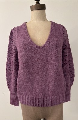 NWT Sundance Catalog Purple Warm Sweater V Neck  Yessica Sweater  Size L $128