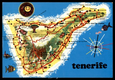 Postcard Tenerife Island Map, Canary Islands, Spain