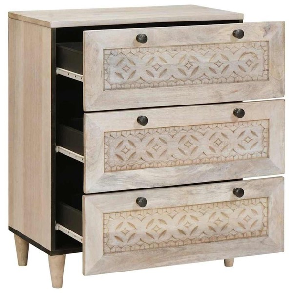 Sideboard 60 X 33 X 75 Cm Massives Mangoholz Weiß-image