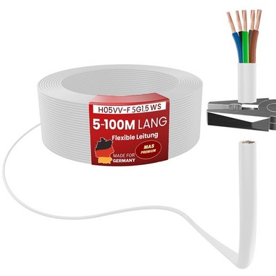 5 - 100m Kunststoffschlauchleitung H05VV-F 5G1,5 Flexible Leitung Gerätekabel