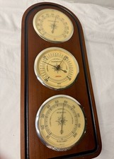 Vintage SUNBEAM Vertical WEATHER STATION Thermometer Barometer Hygrometer WOOD