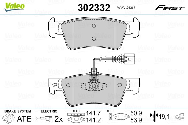 Rear VALEO-OE 302332 Brake Pad Set, disc brake for VW