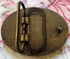 VINTAGE EQUESTRIAN HORSE HEAD BRASS BELT BUCKLE STAMPED LEATHER HORSE HEAD Bin C