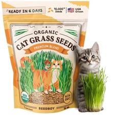 Organic Cat Grass Seeds for Planting, Non-GMO Wheat, Oat, Rye, and Barley Cat...