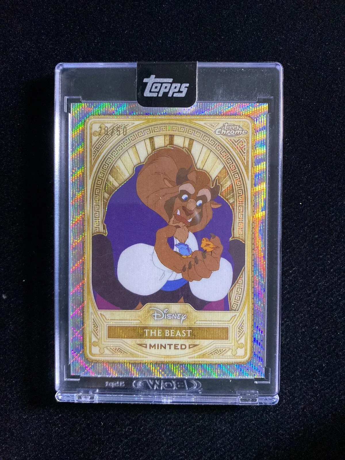 2025 Topps Chrome Disney Minted The Beast 20/50 Gold Wave Encased #90 OC53