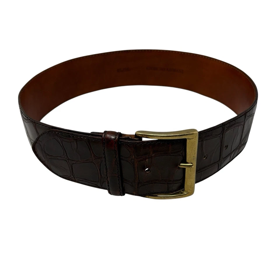 Cinturón De Colección Giorgio Armani Marrón Oscuro Ancho Cuero Repujado 65cm 26 pulgadas  Foto 3 de 4
