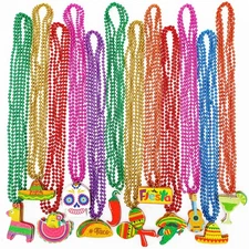 Cinco de Mayo 36PC Fiesta Bead Necklaces, Cactus Pinata Maracas Party Favors