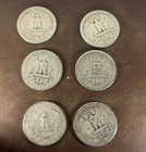 90% Silver Lot of 6 Washington Quarters for Silver Content, US Coins