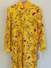 Pok mon Pikachu Hooded Zip Fleece One Piece Sleeper Pajamas Costume Yellow 14/16