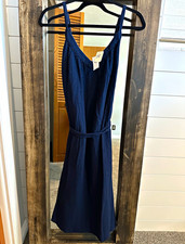 NWT Gap Women’s Midi Dress Medium Navy Blue Gauze Tie Waist Adjustable Straps