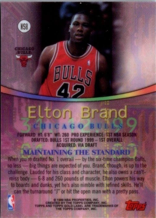 1999-00 Topps Gold Label New Standard #NS8 Elton Brand RC Rookie Chicago Bulls - Image 2 of 2