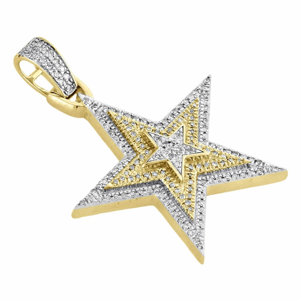 Colgante Estrella Oro Amarillo 14K Acabado Diamante Niveles Dos Tonos 1.35" Dije 0.40 CT Foto 4 de 4