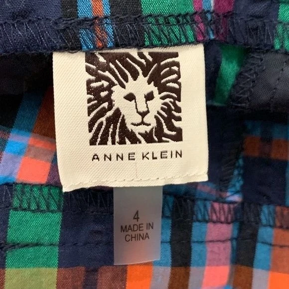 Pantalones Cortos Chinos Anne Klein Para Mujer Talla 4 A Cuadros Azul Marino Rosa Preppy Informales Verano Foto 3 de 4