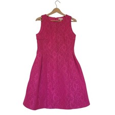 Calvin Klein Fit Flare Hot Pink Lace Mini Dress 8 Sleeveless Coquette Party