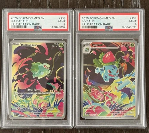 Sequential Bulbasaur & Ivysaur Mega Evolution PSA 9 Illustration Rares