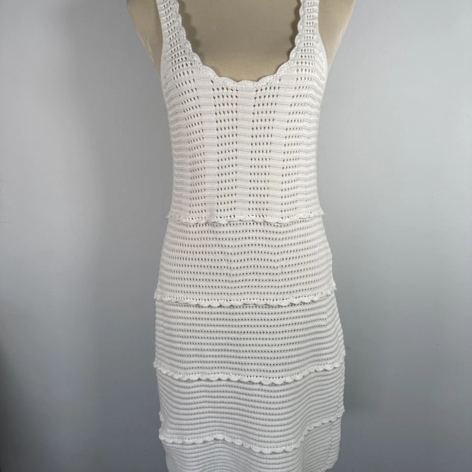 Vestido de malha Ella Moss L branco crochê boho praia resort festival verão Y2K retrô - Imagem 4 de 4