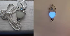 GLOW IN THE DARK Blue Heart Ribbon with Blue Rhinestone Pendant Charm Necklace
