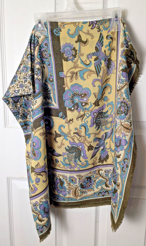 Unbranded Woven Rayon Yellow Purple Olive Taupe Bird Print Scarf 44" Square Wrap - Picture 3 of 3