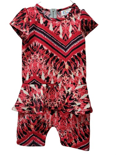 DOT DOT SMIKE 3/4 Romper Ruffle Skirt With Shorts Red Black Puff Sleeve - Picture 2 of 5