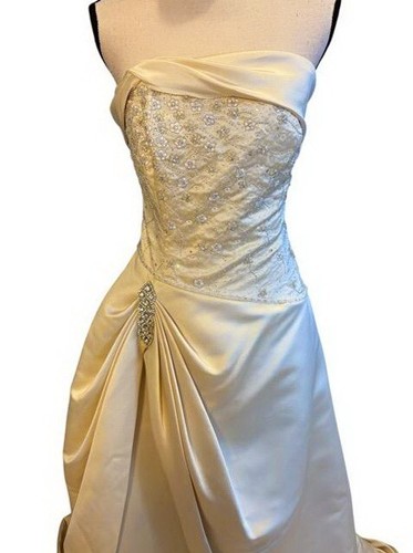 Demetrios Champagne Embroidered Strapless Wedding Dress Gown Size 14 $999 - Picture 3 of 4