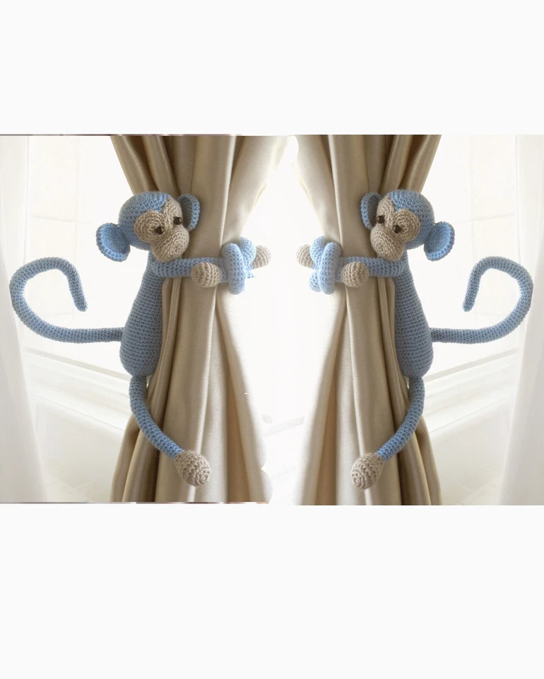 Cortina de mono corbatas ganchillo guardería corbata trasera, regalo de guardería animal de safari Foto 2 de 4