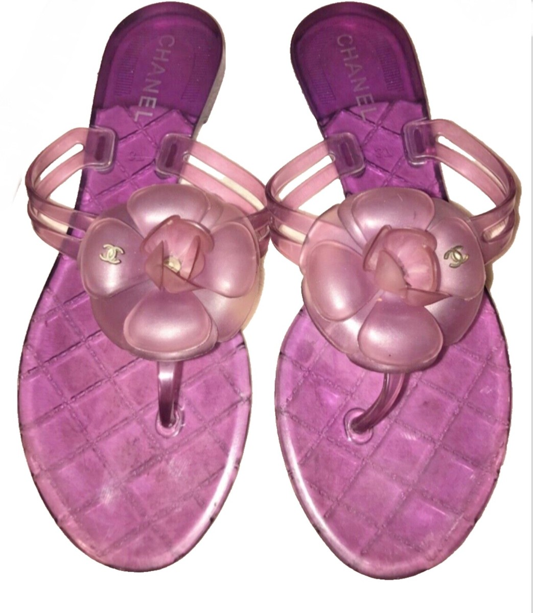 Chanel Purple Camellia Jelly thong sandals/Flip Flops sz 37
