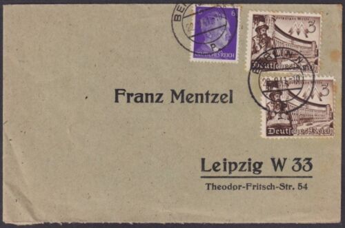 F-EX56694 GERMANY 1941 BERLIN 3pf LEIPZIG FAIR ARCHITECTURE COVER + 6pf HITLER.