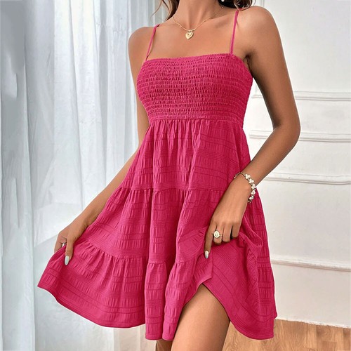 Damen Boho-Träger-Minikleid Lässig Urlaub Sommer Strand Swing-Sommerkleid | - Picture 17 of 29