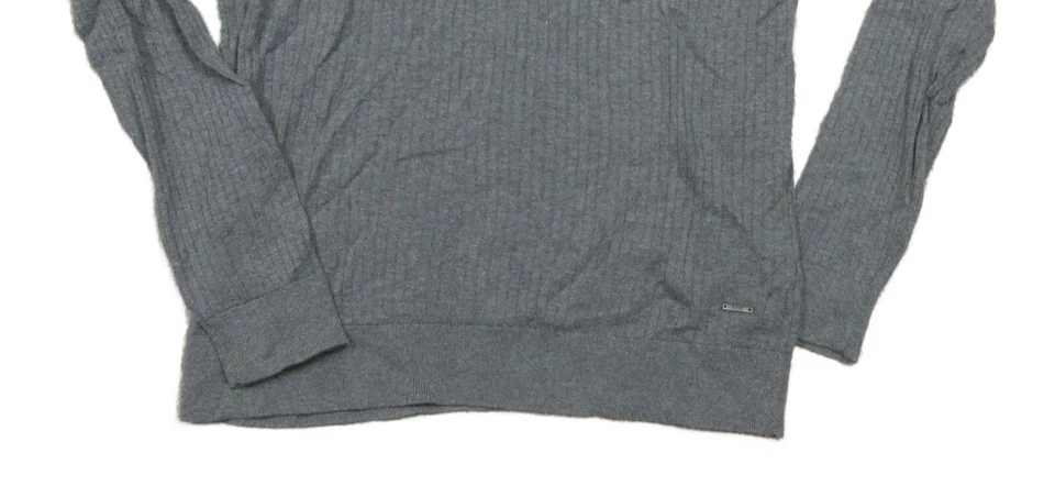 Suéter Henley Hugo Boss Etiqueta Negra Para Hombre Gris Erbi Acanalado Algodón Lana Calce Ajustado Foto 3 de 3
