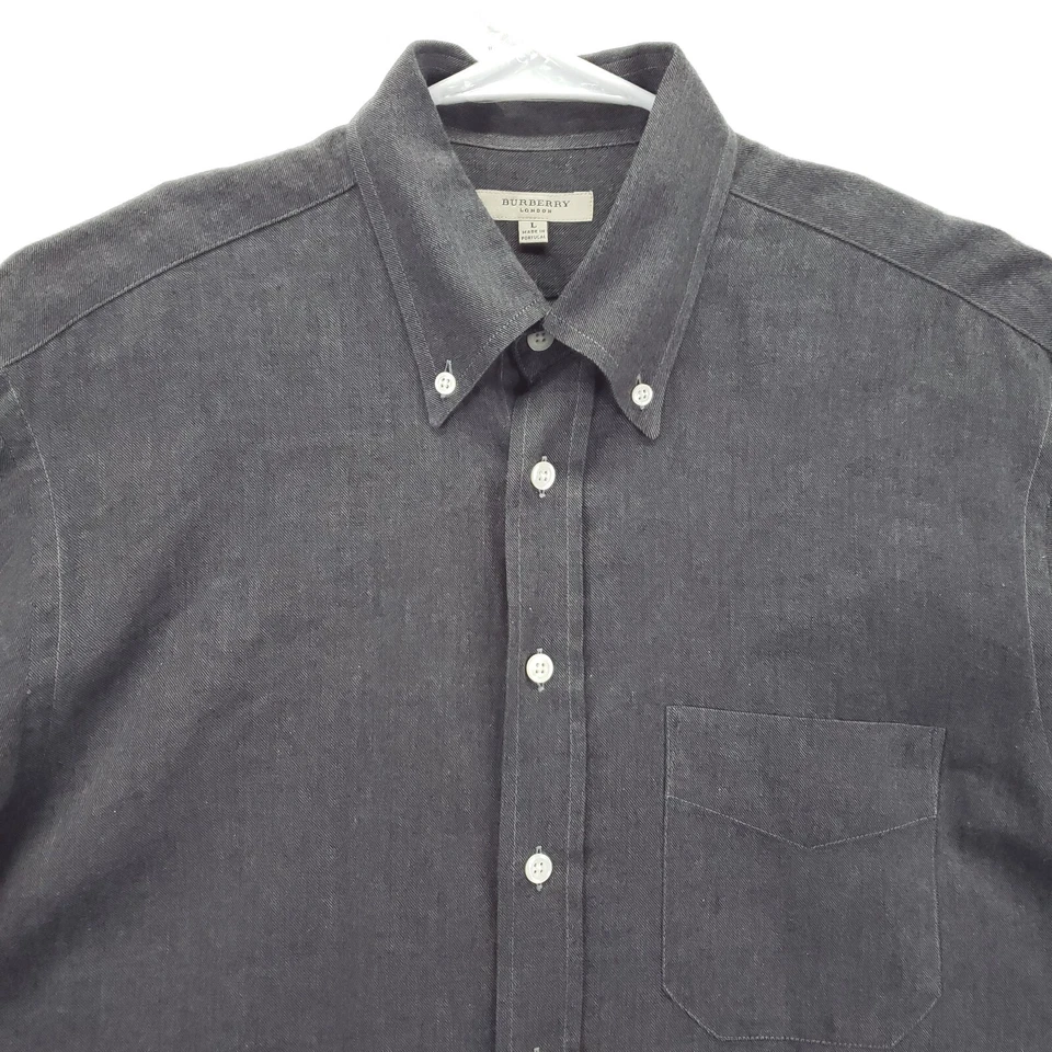 Burberry London Shirt Mens Large Gray Cotton Long Sleeve Classic Button-Down - Image 3 of 4