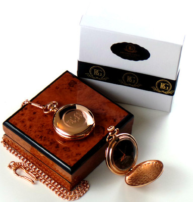 PERSONALISIERTES MONOGRAMM 18K ROSÉGOLD VERKLEIDETE TASCHENUHR MASSGESCHNEIDERT gravierte Initialen