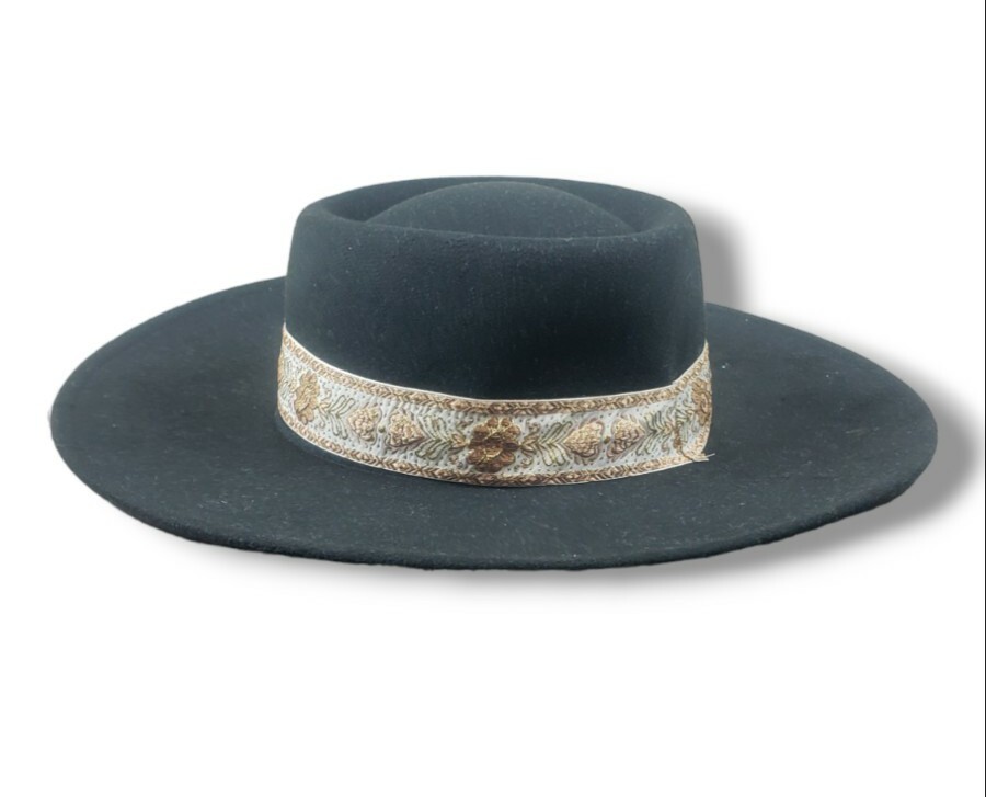 Jen And Co. Black Retro Wide-Brim Wool Felt Fedora Hat with  display picture 3