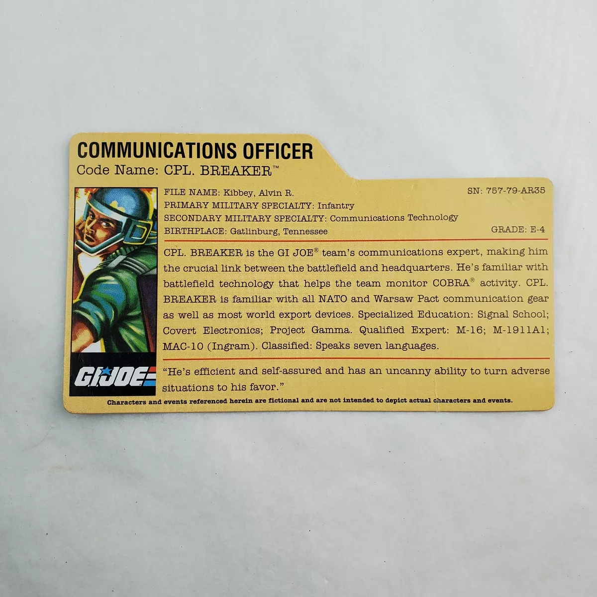 25th Anniversary Breaker File Card MODERN Gi Joe