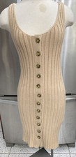 Forever 21 SCOOP NECK SWEATER TANK DRESS KNEE LENGTH BROWN WOOD BUTTONS SZ S
