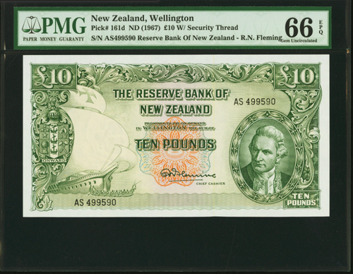 PMG 66 New Zealand 1960-1967 Banknote 10 Dollars EPQ