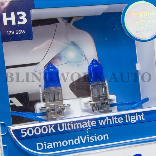 (Pair) Philips H3 Diamond Vision 5000K Halogen Xenon White Fog Light Bulbs Globe - Picture 2 of 10