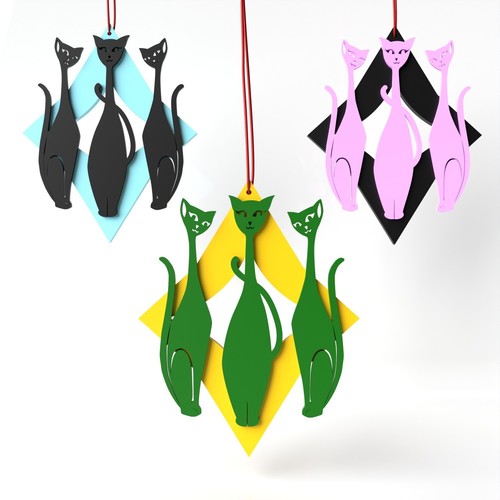 Retro Atomic Space Katzen Christbaumschmuck Mid Century Modern MCM Deko - Bild 7 von 10
