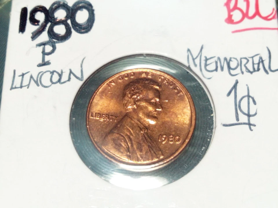 Mint Error Coin Lincoln Memorial 1c One Cent 1980 p BU  - Image 2 of 4