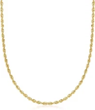 Rope Chain Braided Necklace Solid Gold Plated 2mm for Men Women 20" Daily Wear