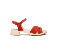 Swedish Hasbeens Women Shoes NEW in BOX Rust Suede New Braided Clog Heels 39