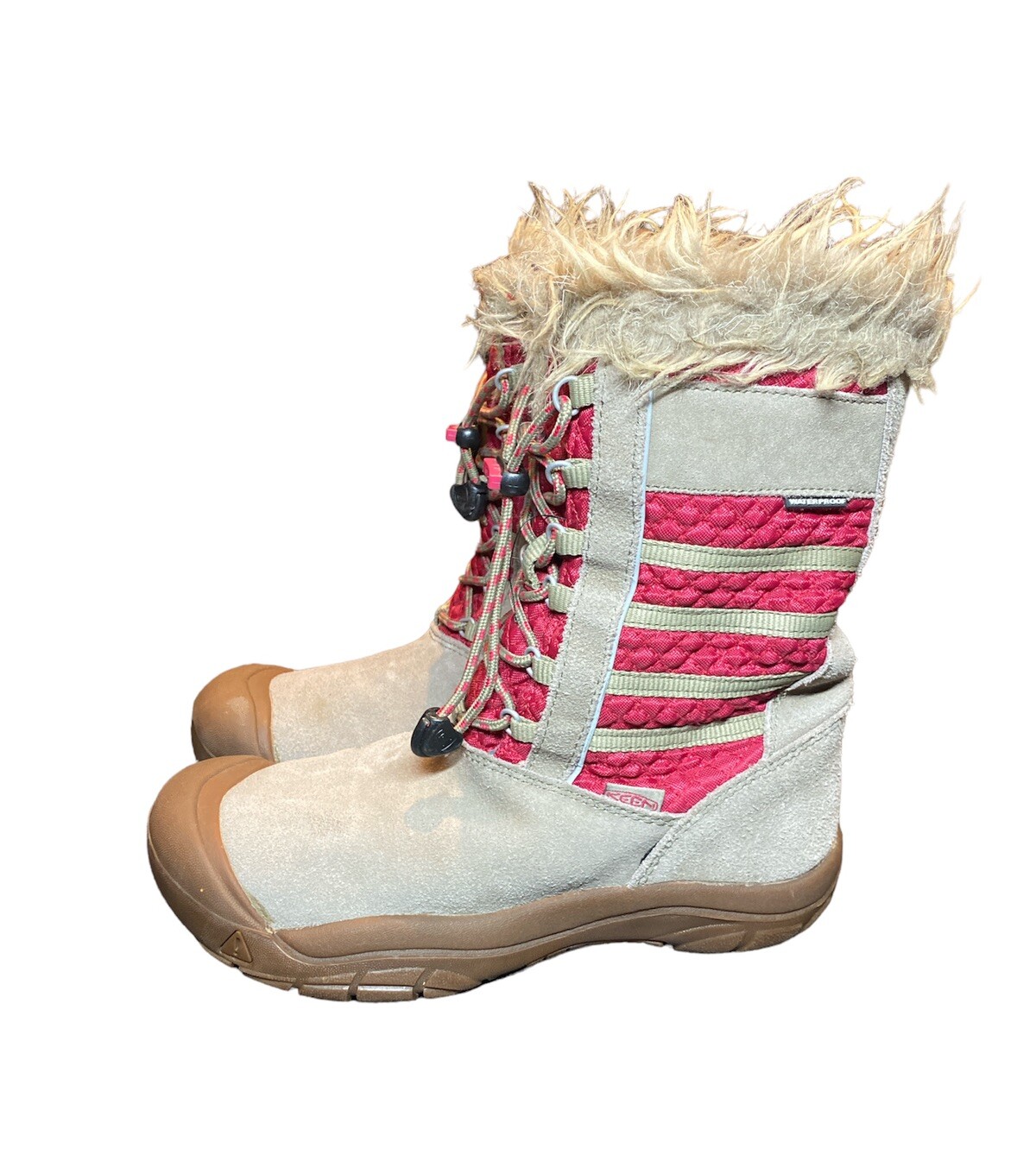 Stivali da neve invernali Keen Girl Wapato taglia 5 giovani impermeabili pelliccia sintetica