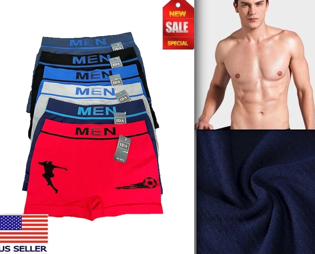 6 Men Seamless Boxer Briefs Compression NEW Underwear 6014IDA One