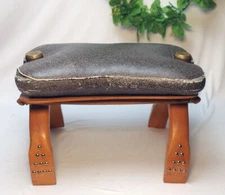 ⭐Vintage Mid-Century Egyptian Camel Stool - Wooden Saddle Ottoman Footrest