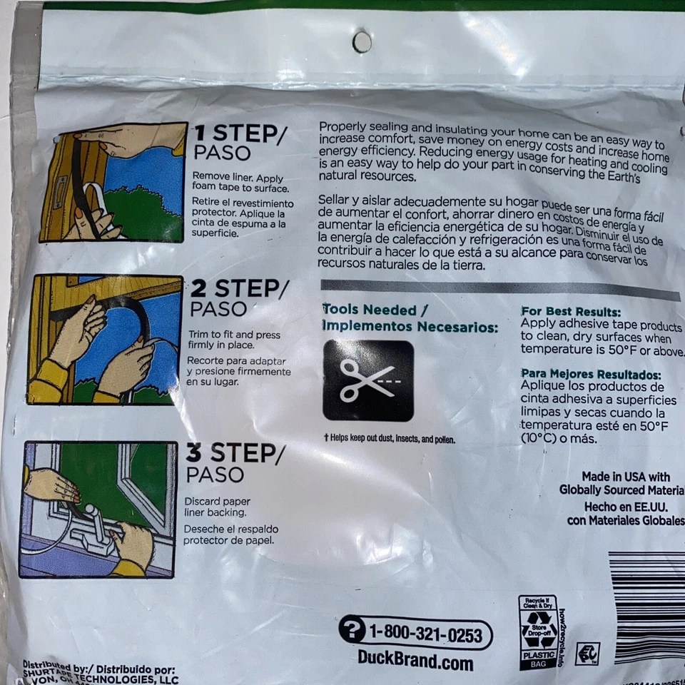 DUCK Self Adhesive Foam Weatherstrip Seal Medium Gaps,  2 Rolls 3/8"x5/16 x10'  - Image 3 of 4