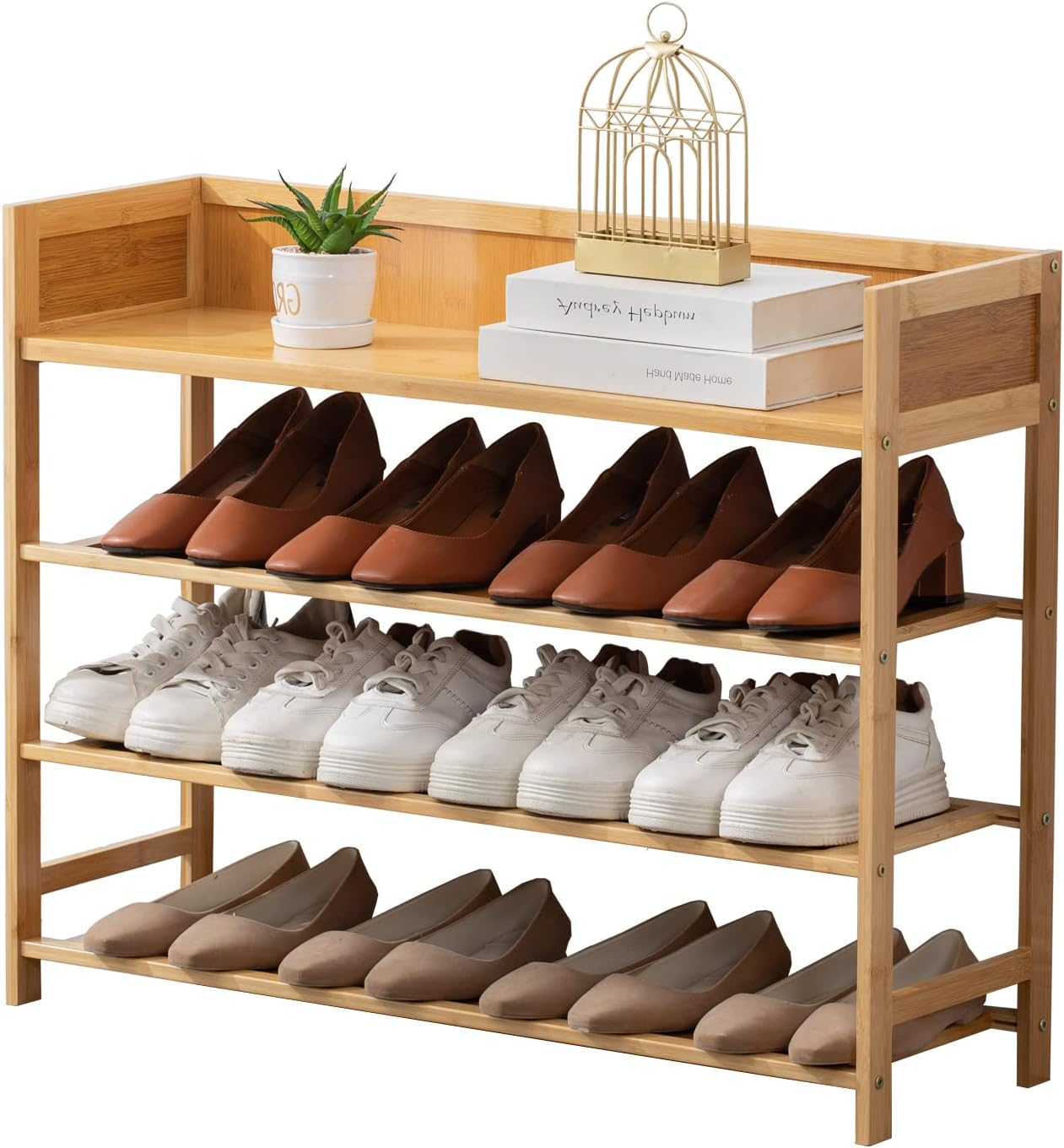 4-Tier Bamboo Shoe Rack Organizer for Entryway 31.4 Inches Long