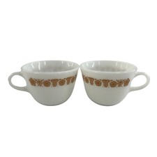 Vintage 70s Pyrex Butterfly Gold Milk Glass Coffee Cup Mug Set of 2