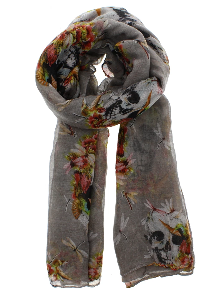 Zac's Alter Ego Long Lightweight Skull & Dragonfly Print Scarf