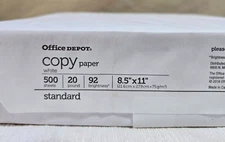 Office Depot Copy & Print Paper White 500 Sheets - 20 Pound - 92 Bright 8.5”x11”