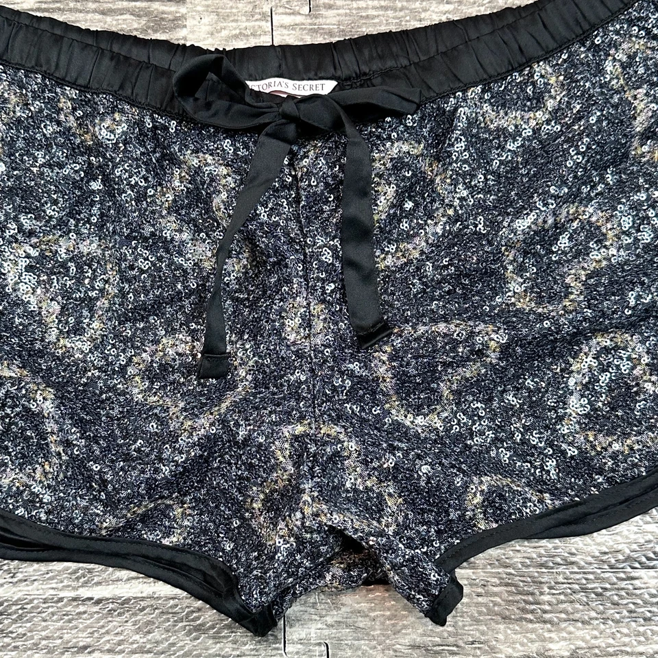 NWOT Victoria Secret BLING Booty Shorts Black w Silver Gold Sequin Hearts Medium - Image 2 of 4